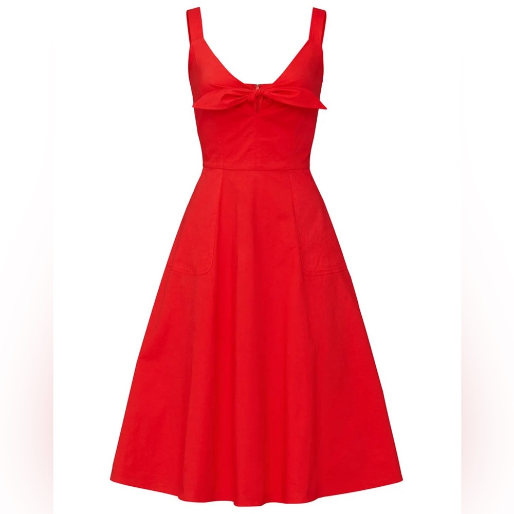 Color Me Courtney - Women’s Red Sleeveless Dress (with pockets and front tie)